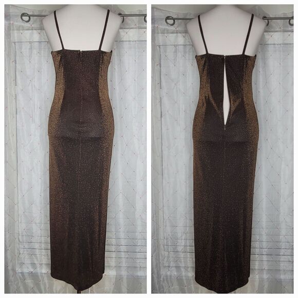 Vtg Betsy & Adam Sz 6 Metallic Copper Brown Dark Romance Vampy Maxi Dress - Picture 3 of 8